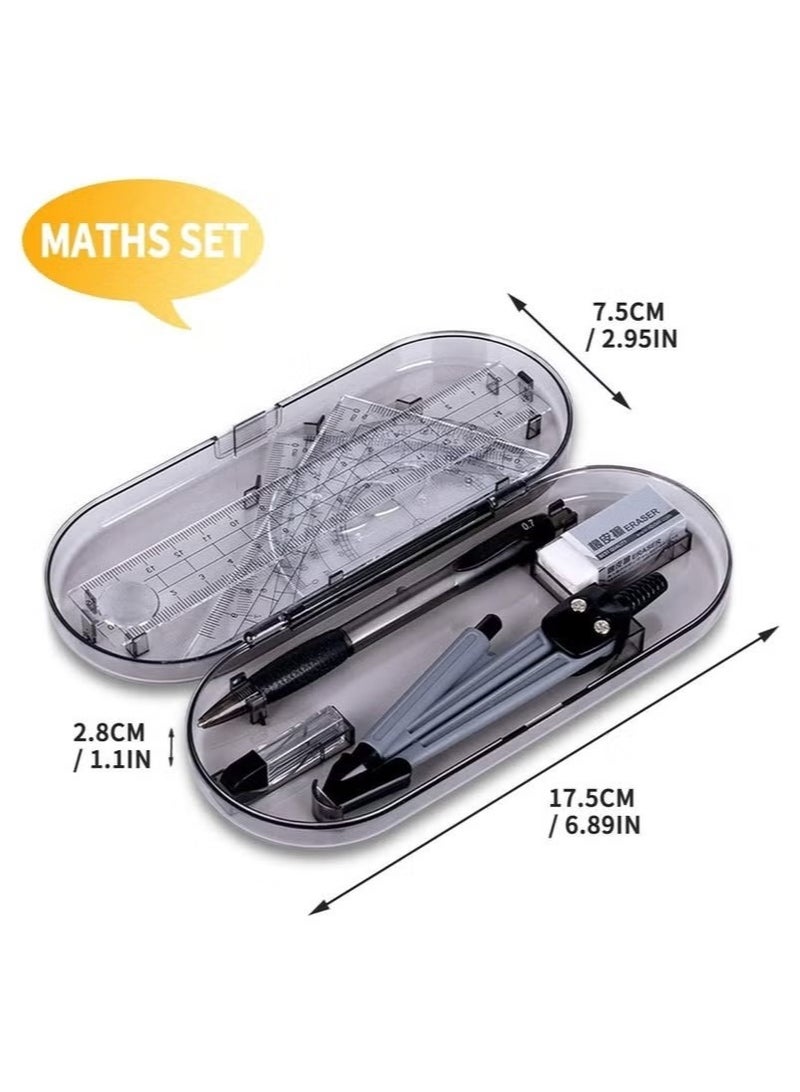 Deli 8 Pieces Maths Set, Geometry Compass Sets Exam Stationery Pencil Case,Math Kit Educational Supplies Drawing Compass and Protractor Set, Pencil Lead Refills, Pencil, Eraser, Rulers for School - Image 2