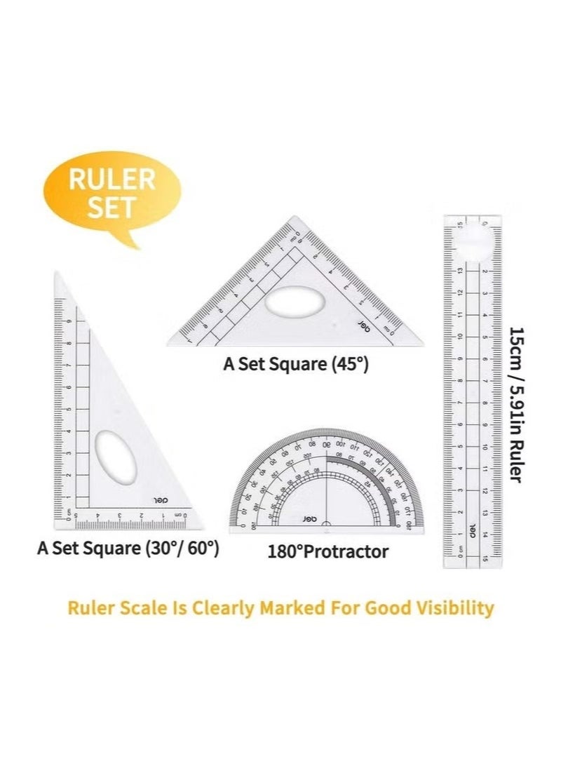 Deli 8 Pieces Maths Set, Geometry Compass Sets Exam Stationery Pencil Case,Math Kit Educational Supplies Drawing Compass and Protractor Set, Pencil Lead Refills, Pencil, Eraser, Rulers for School - Image 3