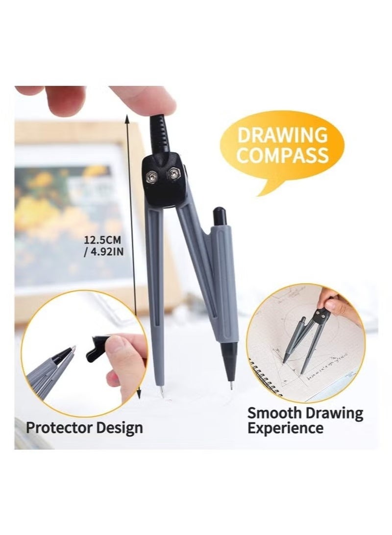 Deli 8 Pieces Maths Set, Geometry Compass Sets Exam Stationery Pencil Case,Math Kit Educational Supplies Drawing Compass and Protractor Set, Pencil Lead Refills, Pencil, Eraser, Rulers for School - Image 4