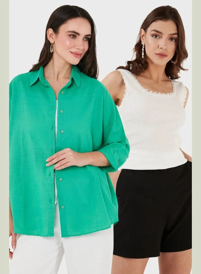 Lela Lela Stretch Cotton Oversize Fit 2-Pack Shirt-Undershirt Set Women's SHIRT-Undershirt Set 67810014979S2
