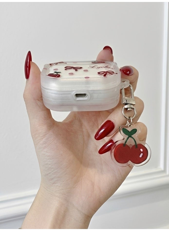 Earphone Case for AirPods 4, Lovely Transparent Bowknot Cherry Clear Case Soft Silicone Sleeve, AirPods 4 Cover Protective Skin Shockproof Protector for Earbuds +Cherry Keychain - Image 5