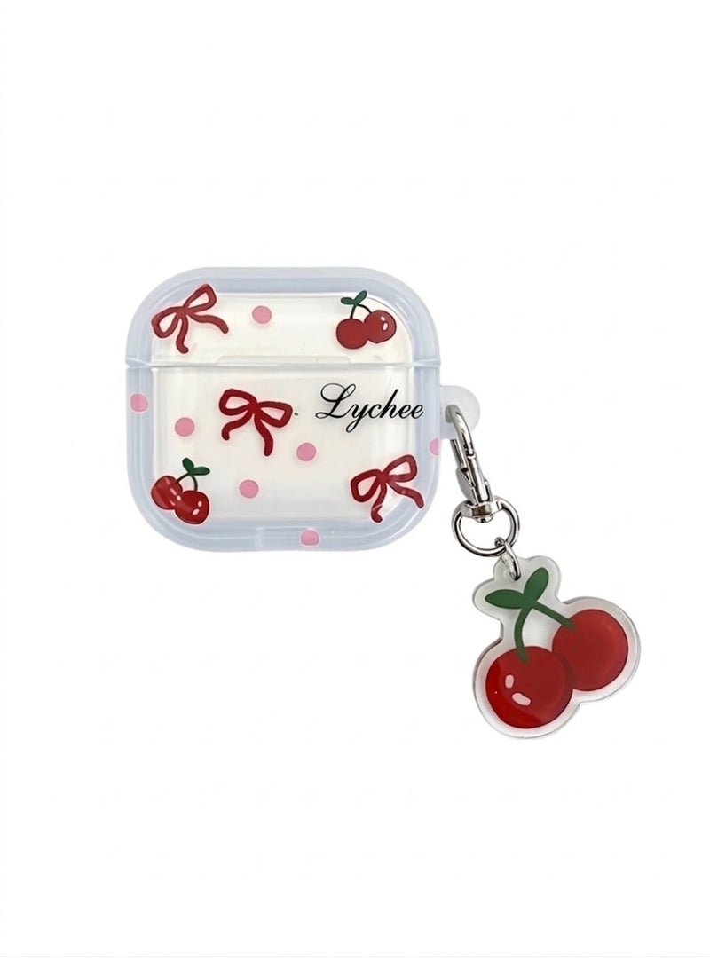 Earphone Case for AirPods 4, Lovely Transparent Bowknot Cherry Clear Case Soft Silicone Sleeve, AirPods 4 Cover Protective Skin Shockproof Protector for Earbuds +Cherry Keychain - Image 1