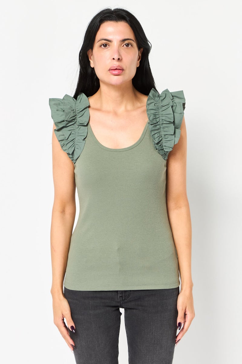 GAP Women Round Neck Sleeveless Plain Tank Top, Sage Green - Image 1