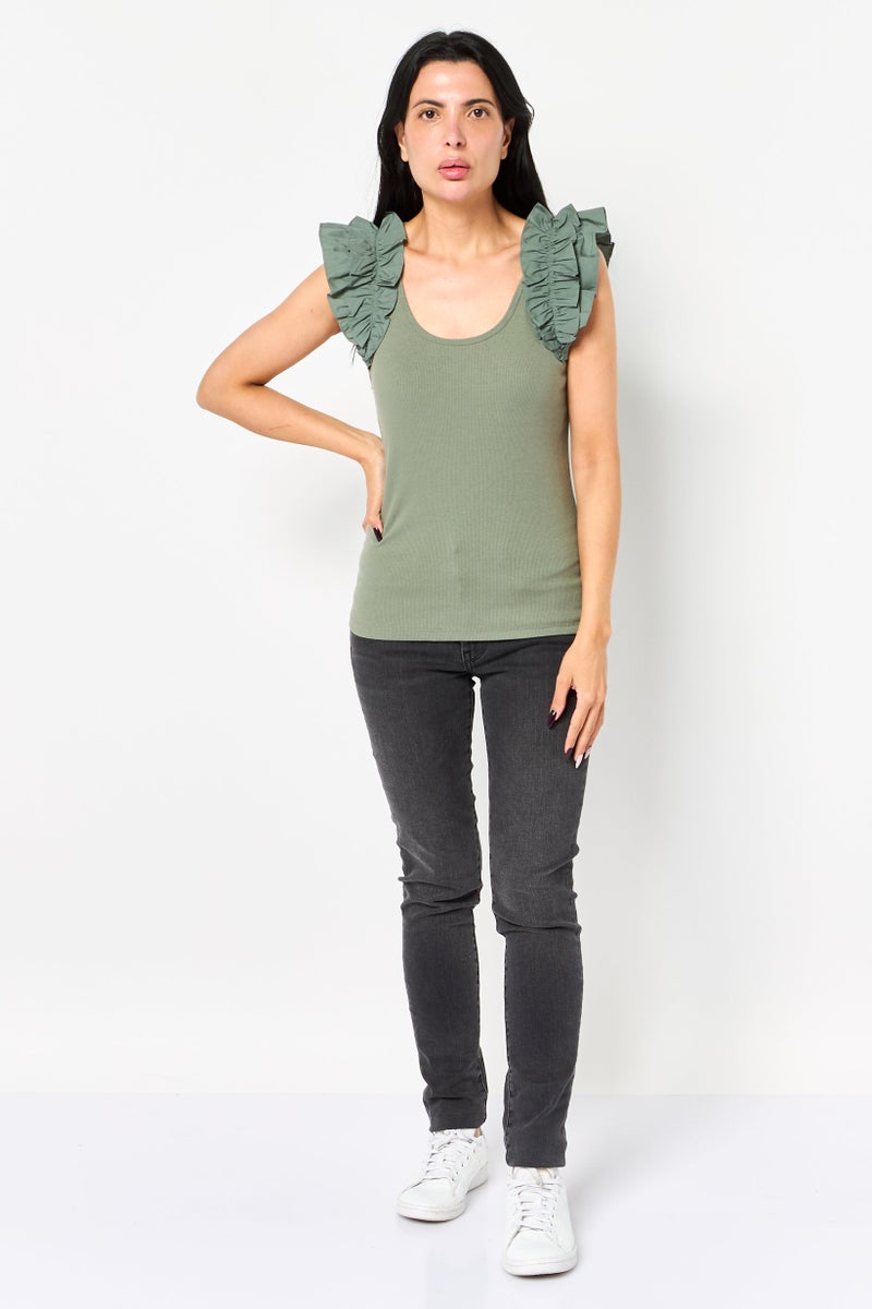 GAP Women Round Neck Sleeveless Plain Tank Top, Sage Green - Image 4