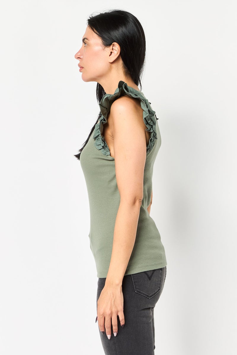 GAP Women Round Neck Sleeveless Plain Tank Top, Sage Green - Image 3
