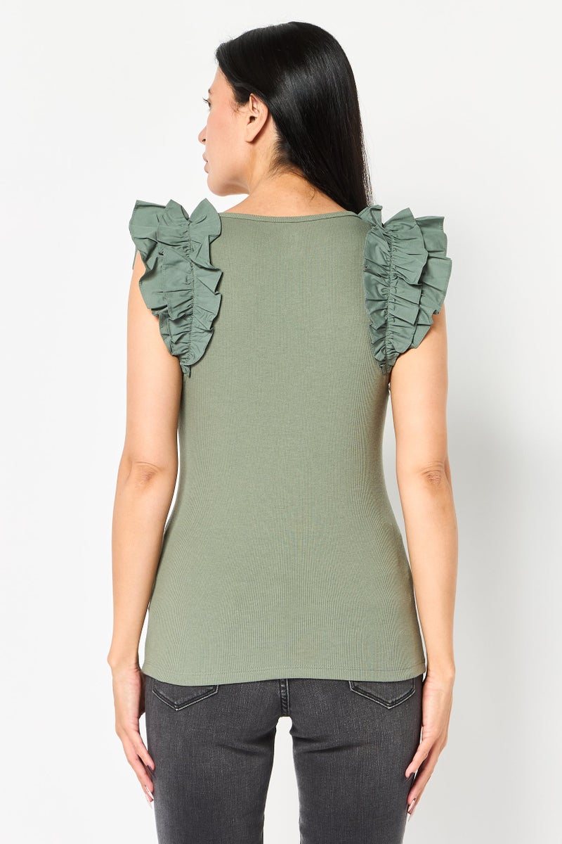 GAP Women Round Neck Sleeveless Plain Tank Top, Sage Green - Image 2