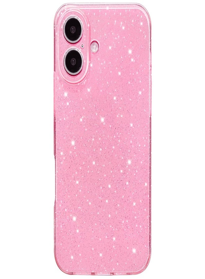 Hython Case for iPhone 16 Case Glitter Cute Sparkly Shiny Bling Sparkle Phone Cases 6.1", Thin Slim Fit Soft TPU Bumper Shockproof Rubber Protective Cover for Women Girls Girly, Bright Pink - Image 1