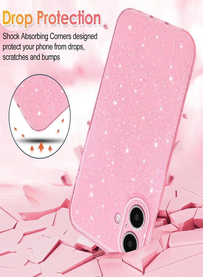 Hython Case for iPhone 16 Case Glitter Cute Sparkly Shiny Bling Sparkle Phone Cases 6.1", Thin Slim Fit Soft TPU Bumper Shockproof Rubber Protective Cover for Women Girls Girly, Bright Pink - Image 4
