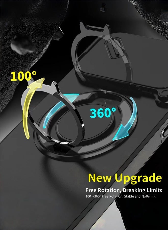 GKK for iPhone 17 Pro Max Case with Finger Ring|17 Pro Max Cover Slide Camera Lens Protector, Shockproof Magnetic Stand, 360° Rotating, Wireless Charging Compatible - Black - Image 3