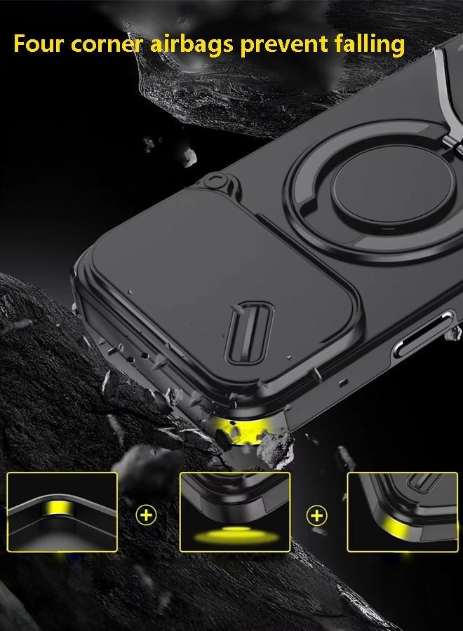 GKK for iPhone 17 Pro Max Case with Finger Ring|17 Pro Max Cover Slide Camera Lens Protector, Shockproof Magnetic Stand, 360° Rotating, Wireless Charging Compatible - Black - Image 5