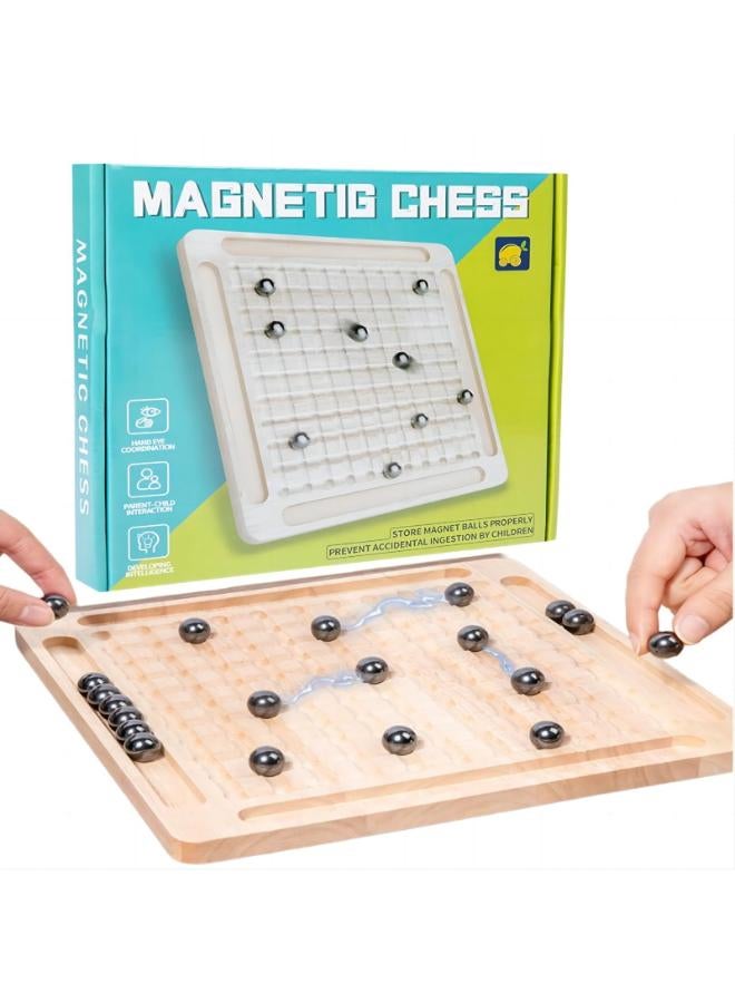 Magnetic Chess Game with Wooden Board for Kids Adults, 2025 New Version Magnetic Stone Board Game Funny Interactive Tabletop Game Family Party Board Games (Magnetic Chess Game-Style B)