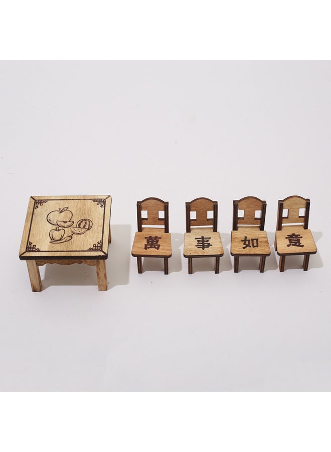 Children's Mini Kitchen Play House Toys Miniature Wooden Cabinet Table And Chair Set Simulation Small Furniture Cabinet Pot Lid-Color:Fruit Square Table