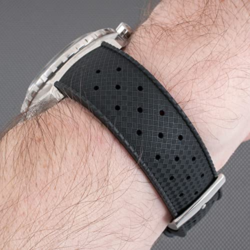 StrapHabit Quick Release Tropical Style FKM Rubber Watch Strap Band 18mm, 19mm, 20mm, 21mm, 22mm (Black, 19mm) - Image 5
