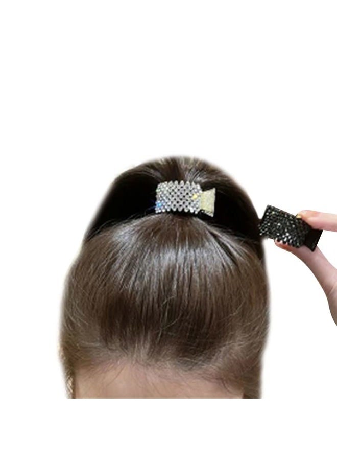 KINFENE 3 Pack Glitter Claw Clips for Long Hair - Metal Rhinestone Hair Rings with High Braids and Horsetail Buckles (Black) - Image 2