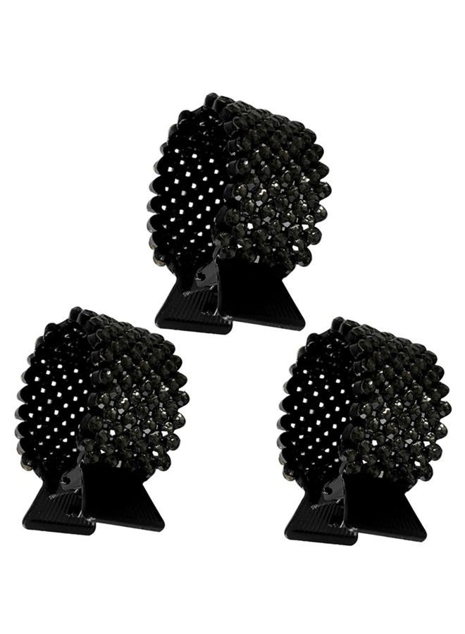 KINFENE 3 Pack Glitter Claw Clips for Long Hair - Metal Rhinestone Hair Rings with High Braids and Horsetail Buckles (Black) - Image 1