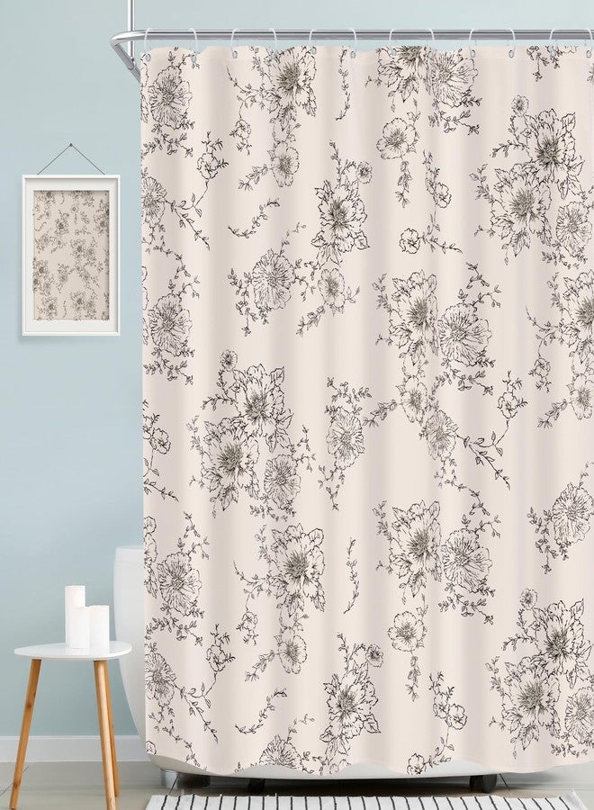 MESHELLY Farmhouse Vintage Floral Shower Curtain 60Wx72H Boho Black Flower Pattern Rustic Botanical Spring Cottagecore Bathroom Curtain Girls Women Bath Curtain Bathroom Accessories Decor with 12 Hook - Image 1