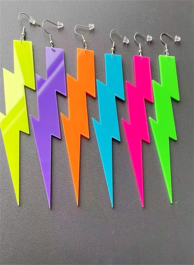 Kicomvi 80s 90s Neon Earrings Fluorescence Retro Acrylic Lightning Drop Dangle Earring for Women Party Jewelry-blue - Image 2