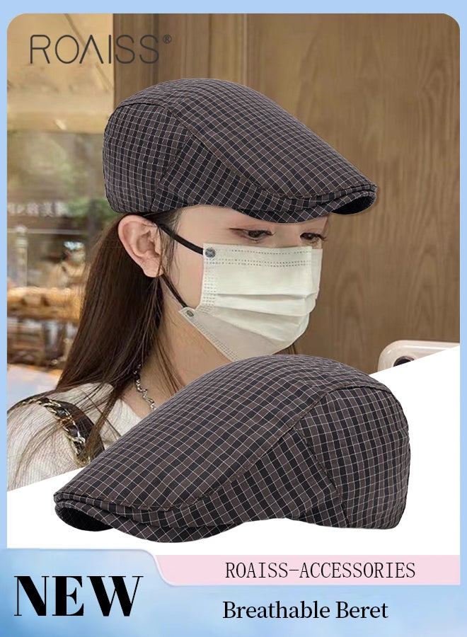 roaiss Plaid Berets for Men and Women, Irish Ivy Dockworker Flat Cap, Outdoor Casual Sun Visor Newsboy Cap, Adjustable Retro Forward Hat - Image 1