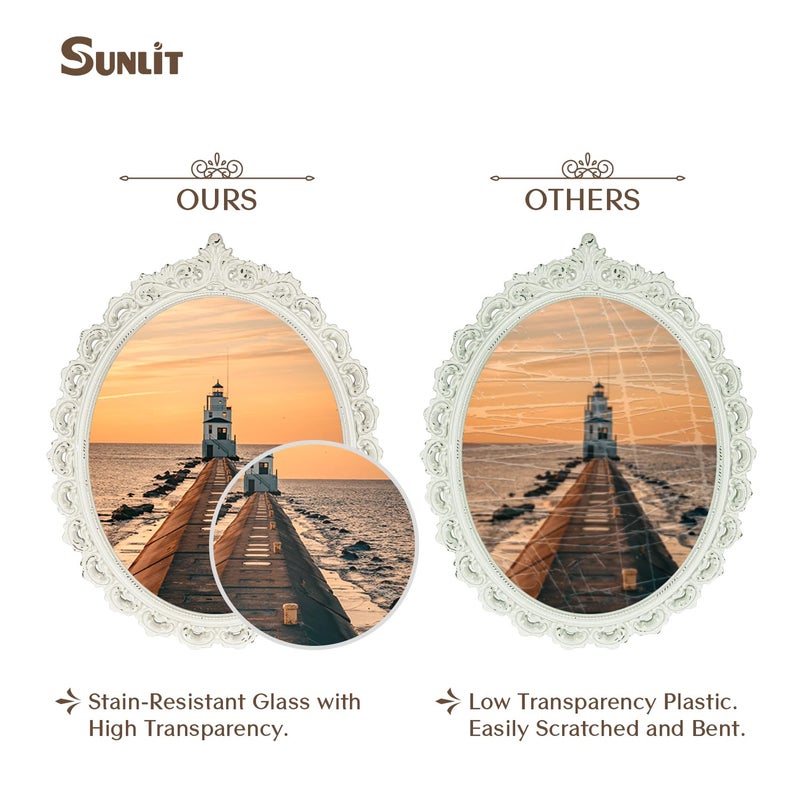 Sunlit Vintage Picture Frame 8x10 Inch  Oval Antique Photo Frames with Glass Front  Luxury Photo Display  Tabletop Wall Hanging  Gift Ideas  White - Image 3