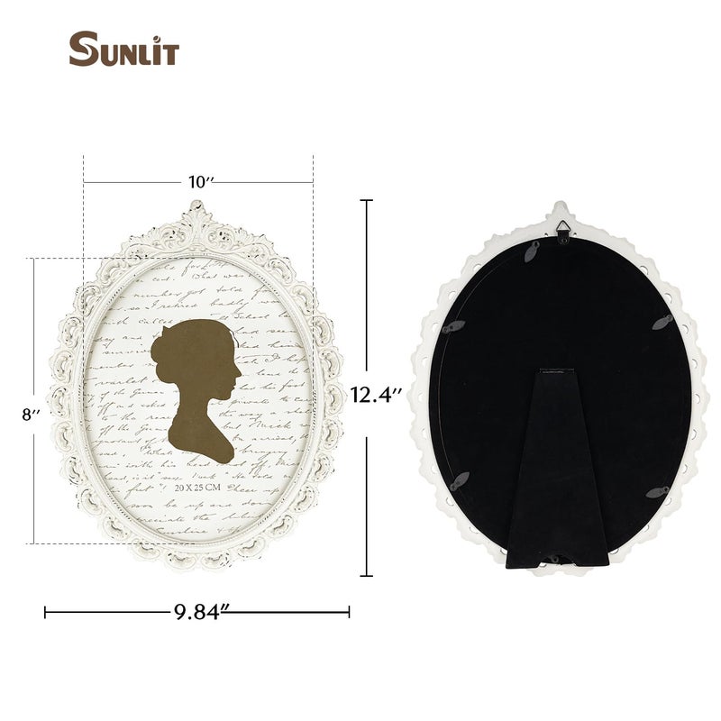 Sunlit Vintage Picture Frame 8x10 Inch  Oval Antique Photo Frames with Glass Front  Luxury Photo Display  Tabletop Wall Hanging  Gift Ideas  White - Image 2