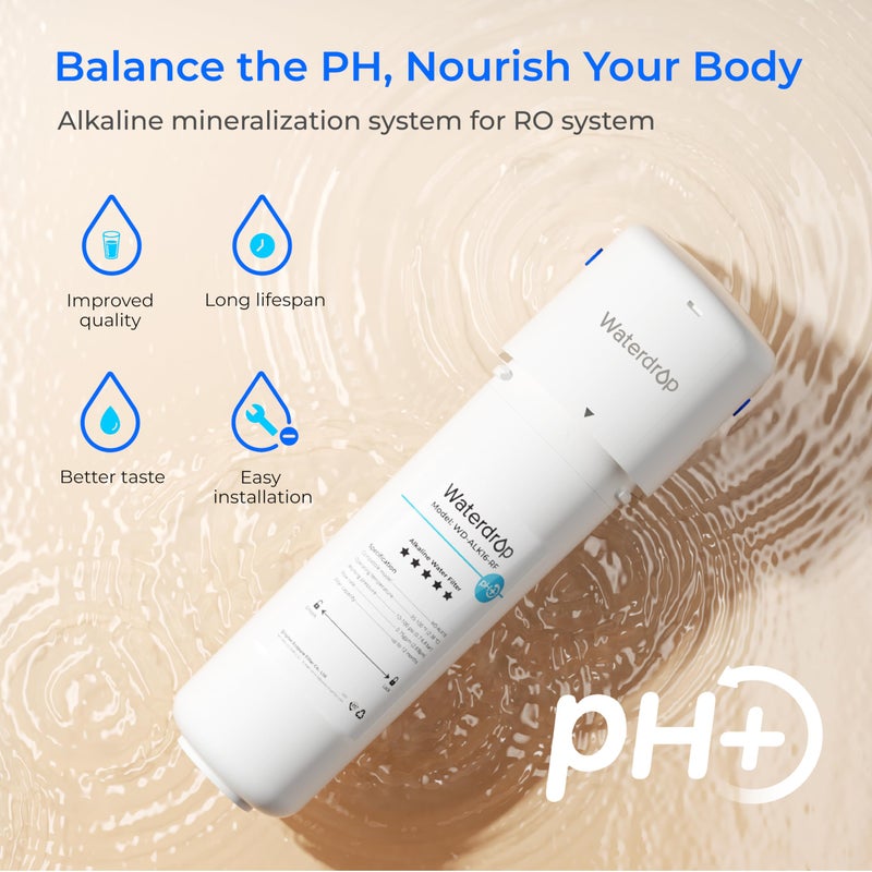 Waterdrop ALK16 Alkaline Water Filter System for Sink, Mineralizing Water, NSF/ANSI 372 Certified, Compatible with Reverse Osmosis Systems, Under Sink Installation - Image 2
