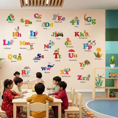 StickMe PVC Vinyl Baby Kids Learning Education Nursery, Pre School and Kindergarten Alphabets Wall Sticker (Multicolour, 110 x 100 cm)-Self-Adhesive - Image 1