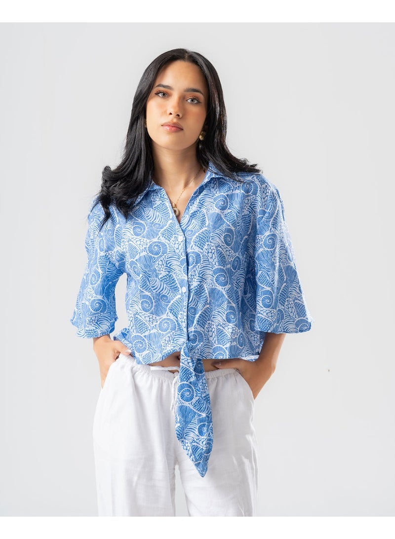Arafa Women's Printed Crop Top(Sky Blue)  - Image 1