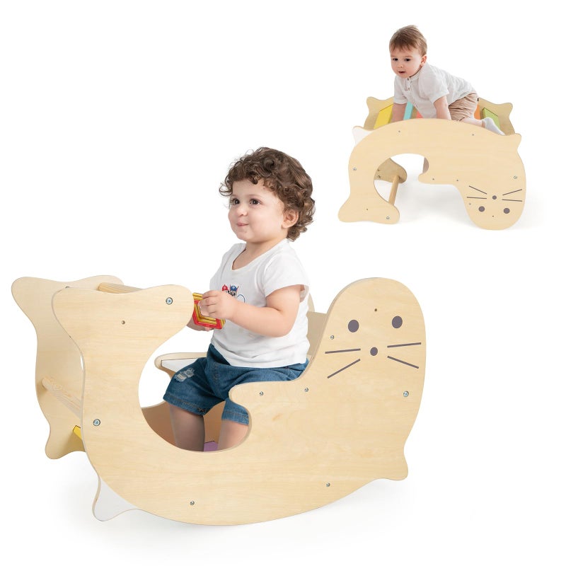 Olakids Climbing Arch for Toddlers 3 in 1 Kids Wooden Rocking Horse Toy Climber Rocker Play Table Baby Pikler Montessori Indoor Activity Climb Gym Playground Gift for Boys Girls - Image 3