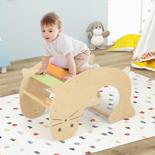 Olakids Climbing Arch for Toddlers 3 in 1 Kids Wooden Rocking Horse Toy Climber Rocker Play Table Baby Pikler Montessori Indoor Activity Climb Gym Playground Gift for Boys Girls - Image 5