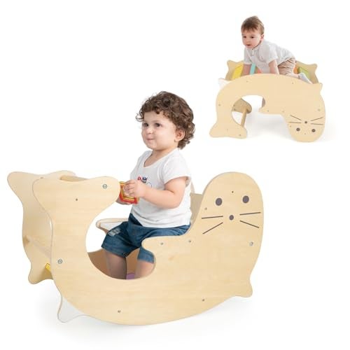 Olakids Climbing Arch for Toddlers 3 in 1 Kids Wooden Rocking Horse Toy Climber Rocker Play Table Baby Pikler Montessori Indoor Activity Climb Gym Playground Gift for Boys Girls - Image 1