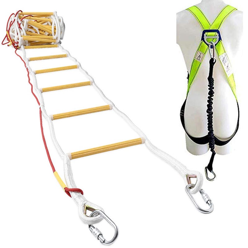 ISOP Rope Ladder for Fire Escape  32 ft Emergency Safety Ladder for 4Story Homes  Compact Portable  WeatherResistant  Ideal for Window  Balcony Evacuation  Fire Emergency Tool for House