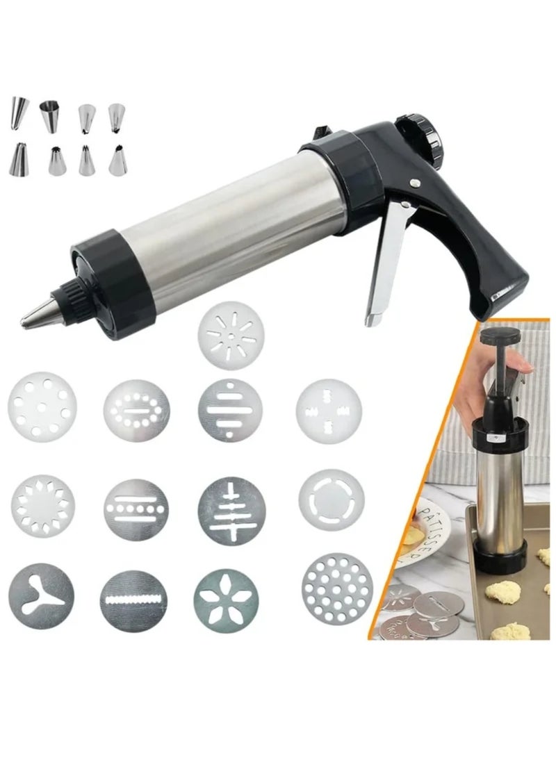 Stainless steel cookie press and cake decorating icing set with 13-piece icing gun and decorating tools - Image 4