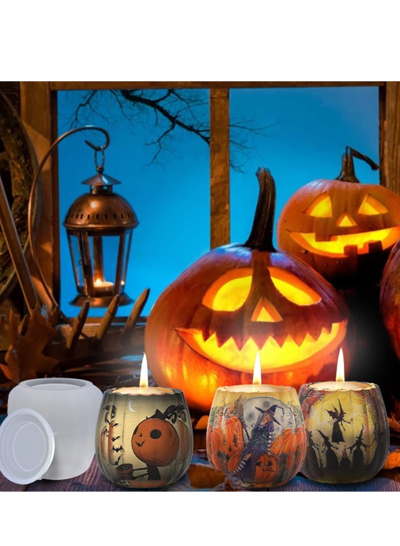 Excefore Candle Jar Molds, Pumpkin Silicone Concrete Molds for Holder with Lids, Vessels Cement Making Supplies Home Decor(with 5 Sealing Rings) - Image 4