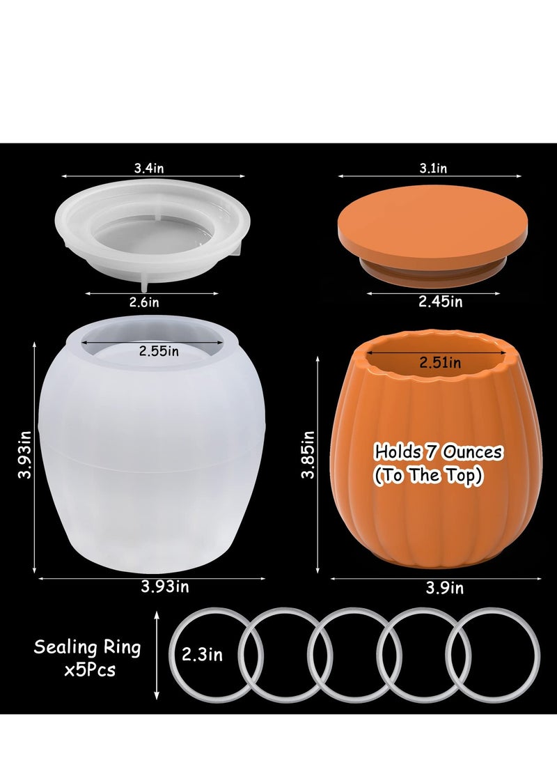 Excefore Candle Jar Molds, Pumpkin Silicone Concrete Molds for Holder with Lids, Vessels Cement Making Supplies Home Decor(with 5 Sealing Rings) - Image 2