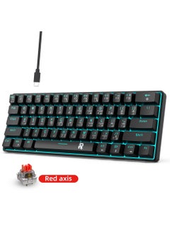 Rock Pow 61 keys 60% Mechanical Gaming Keyboard Arabic English Ice Blue Backlit Ultra-Compact Mini Keyboard, Mini Compact Keyboard for PC/Mac Gamer, Typist, Easy Carry on Trip Red Switch Black  - Image 4