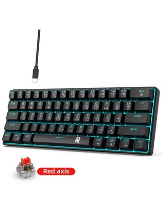 61 keys 60% Mechanical Gaming Keyboard Arabic English Ice Blue Backlit Ultra-Compact Mini Keyboard, Mini Compact Keyboard for PC/Mac Gamer, Typist, Easy Carry on Trip Red Switch Black - view 4