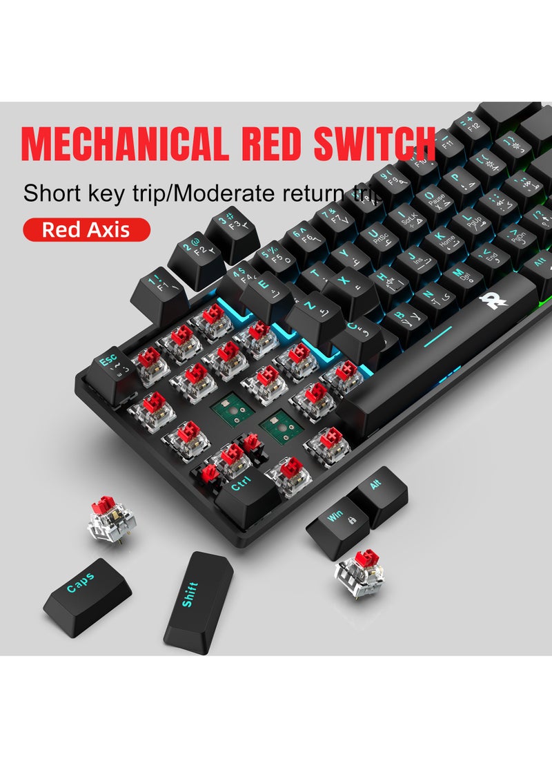 Rock Pow - 61 keys 60% Mechanical Gaming Keyboard Arabic English Ice Blue Backlit Ultra-Compact Mini Keyboard, Mini Compact Keyboard for PC/Mac Gamer, Typist, Easy Carry on Trip Red Switch Black - Image 1