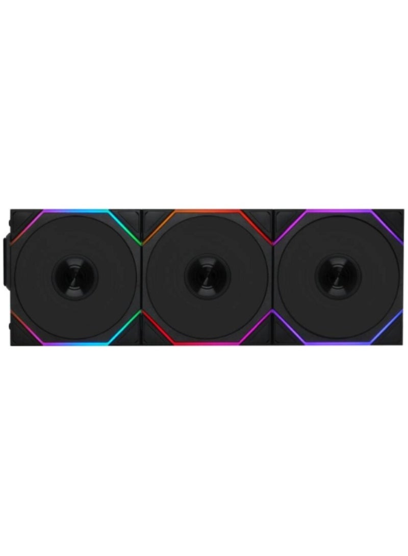 ليان لي مراوح تبريد كمبيوتر UNI FAN TL LCD لاسلكية ثلاثية الدوران العكسي، مقاس 120 مم، شاشة IPS LCD مقاس 1.6 بوصة، منطقتان RGB، سلسلة متشابكة، تحكم لاسلكي بتردد 2.4 جيجاهرتز، تتضمن وحدة تحكم لاسلكية L، لون أسود | 12RTLLCD1W3B - Image 2