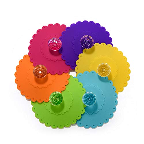 Natuworld 6Pcs Food Grade Silicone Cup Lids Creative Diamond Mug Cover Anti-dust Airtight Seal Cup Cover Hot Cup Lids for Coffee Tea Water Cups (Random Color) - Image 1