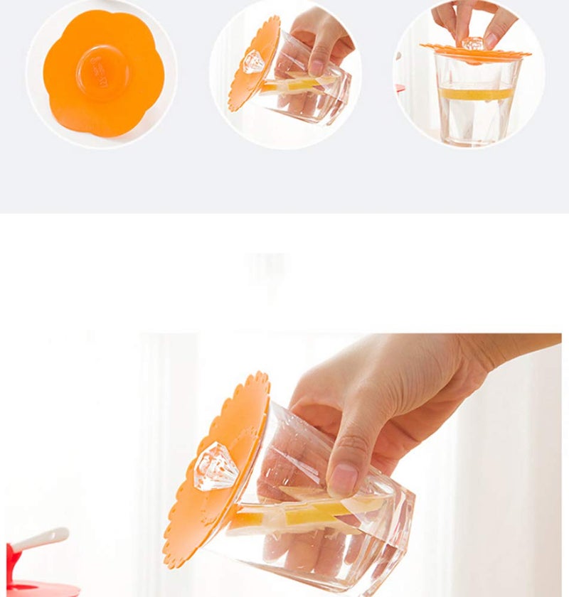Natuworld 6Pcs Food Grade Silicone Cup Lids Creative Diamond Mug Cover Anti-dust Airtight Seal Cup Cover Hot Cup Lids for Coffee Tea Water Cups (Random Color) - Image 2
