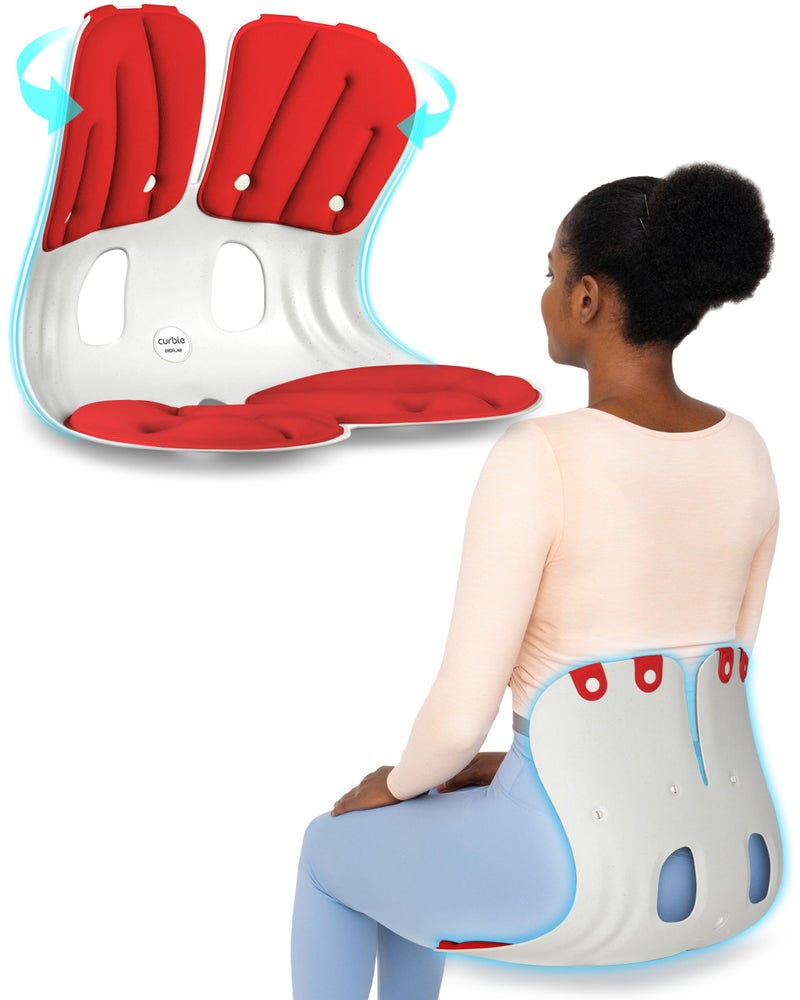curble GrandExtra Wide Sturdy Ergonomic Back and Lumbar Support for Good Posture Correction and Back Pain Relief Perfect for Office Floor Seat and Work from Home Patented Red