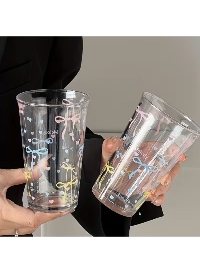 KITCHENOO Clear glass cups, glass milk cups with an attractive bow and polka dot design, coffee cups, breakfast cups, water cups - Image 1