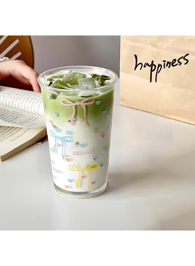 KITCHENOO Clear glass cups, glass milk cups with an attractive bow and polka dot design, coffee cups, breakfast cups, water cups - Image 3