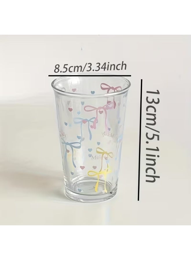 KITCHENOO Clear glass cups, glass milk cups with an attractive bow and polka dot design, coffee cups, breakfast cups, water cups - Image 5