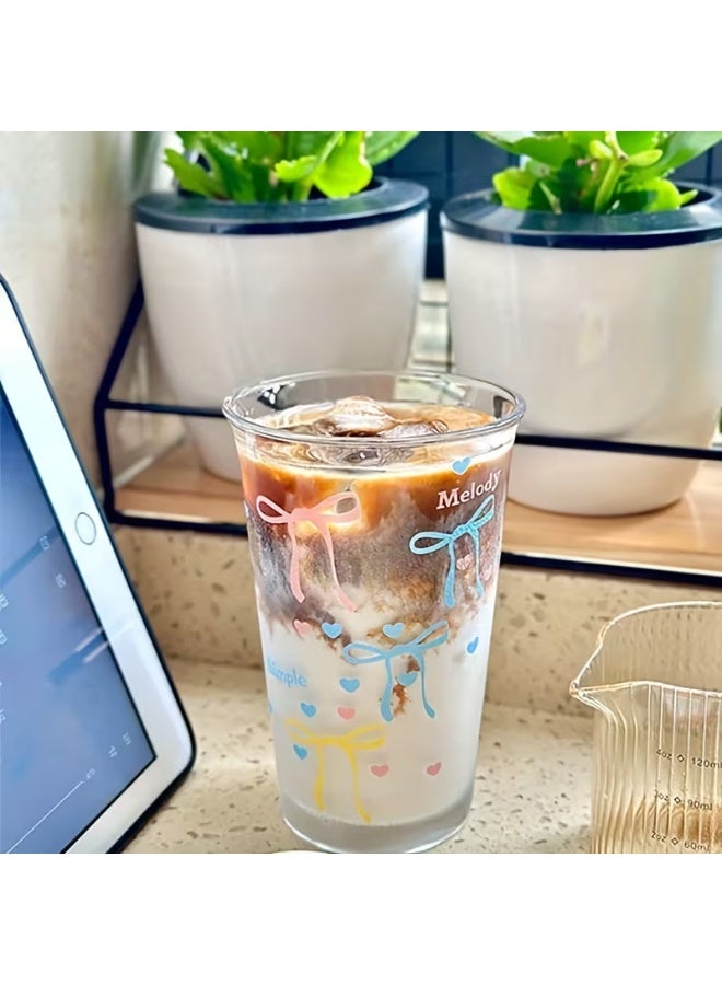 KITCHENOO Clear glass cups, glass milk cups with an attractive bow and polka dot design, coffee cups, breakfast cups, water cups - Image 4