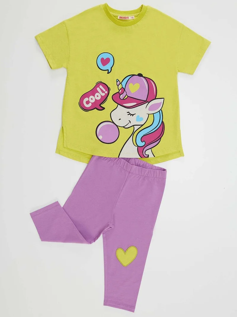 Denokids Cool Unicorn Girl T-shirt Lilac Tights Set