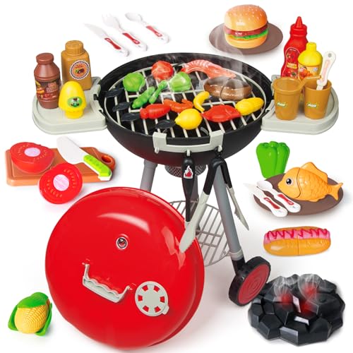 Yalujumb 79PCS BBQ Grill Set for Kids Kitchen Playset With Realistic Spray Light Sound Interactive Toddler Toy for Boys Girls Christmas Birthday Gift - Image 1