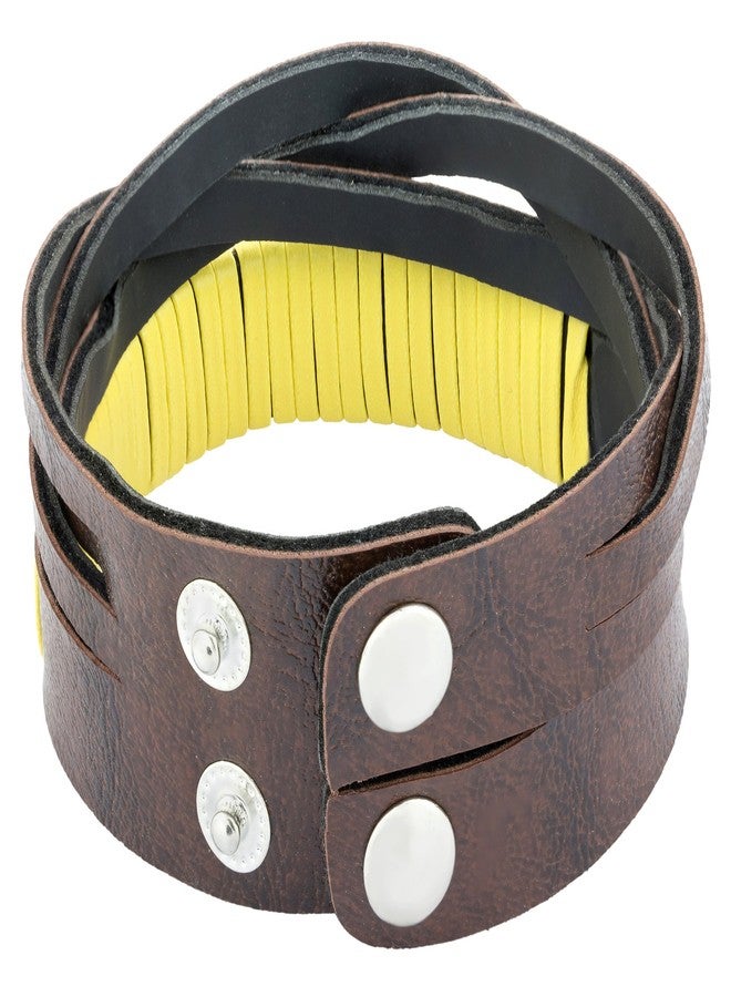 ZIVOM® Funky Biker Yellow Brown Faux Leather Wrist Band Strap Bracelet Men - Image 2