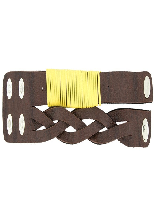 ZIVOM® Funky Biker Yellow Brown Faux Leather Wrist Band Strap Bracelet Men - Image 3