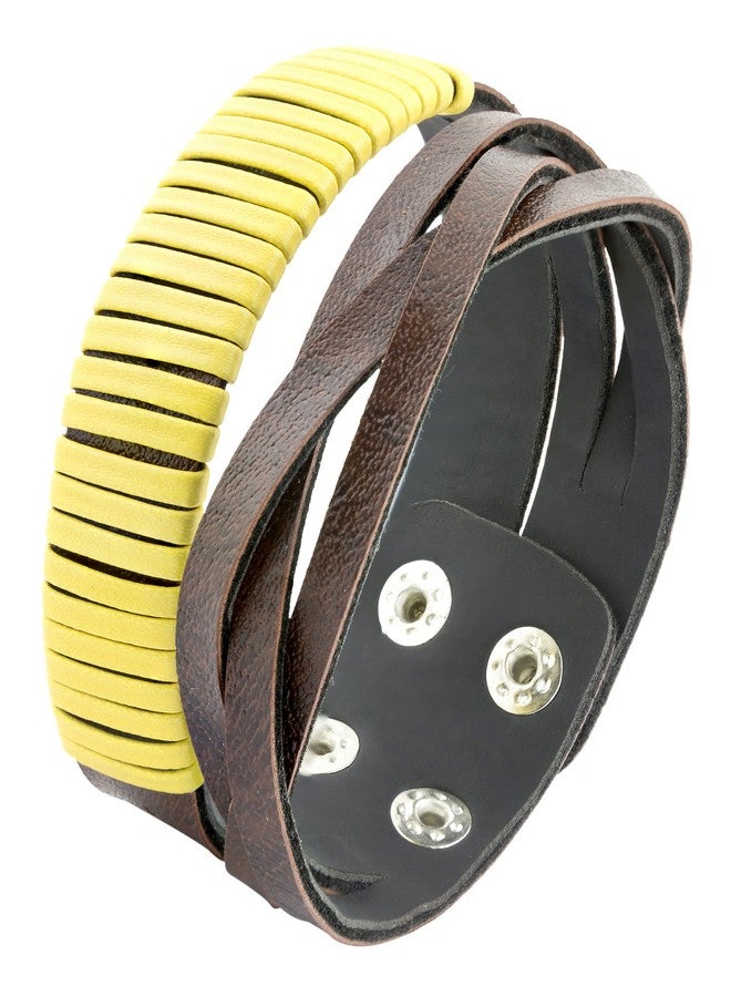 ZIVOM® Funky Biker Yellow Brown Faux Leather Wrist Band Strap Bracelet Men - Image 1